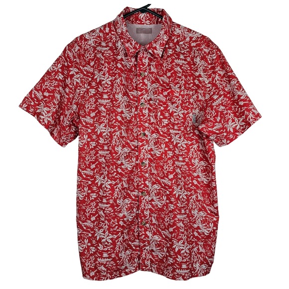 Columbia Other - Columbia PFG Omni-Shade Tropical Coral Palm Tree Button Up‎ Shirt Red White M